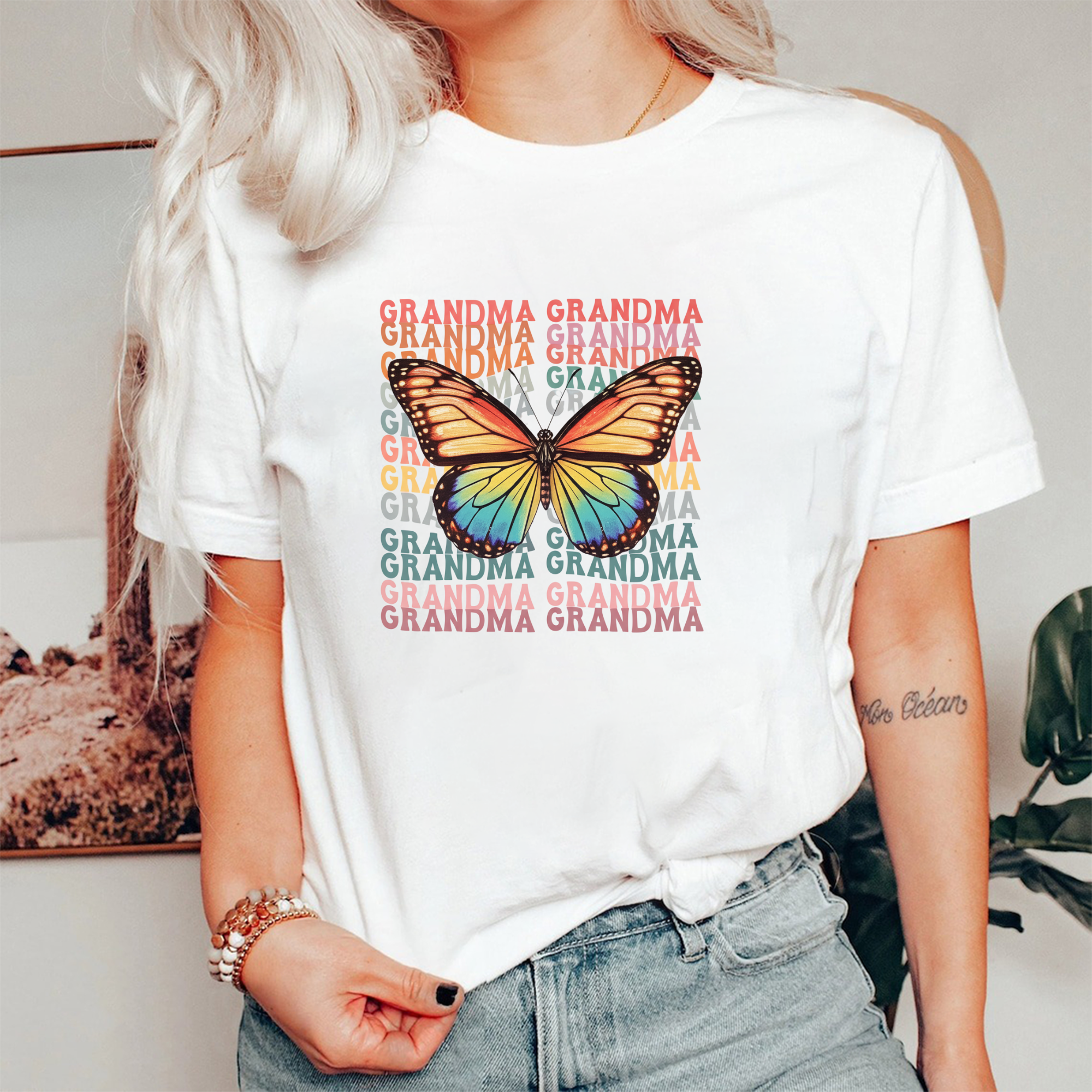 Pink Butterfly Grandma T-shirt