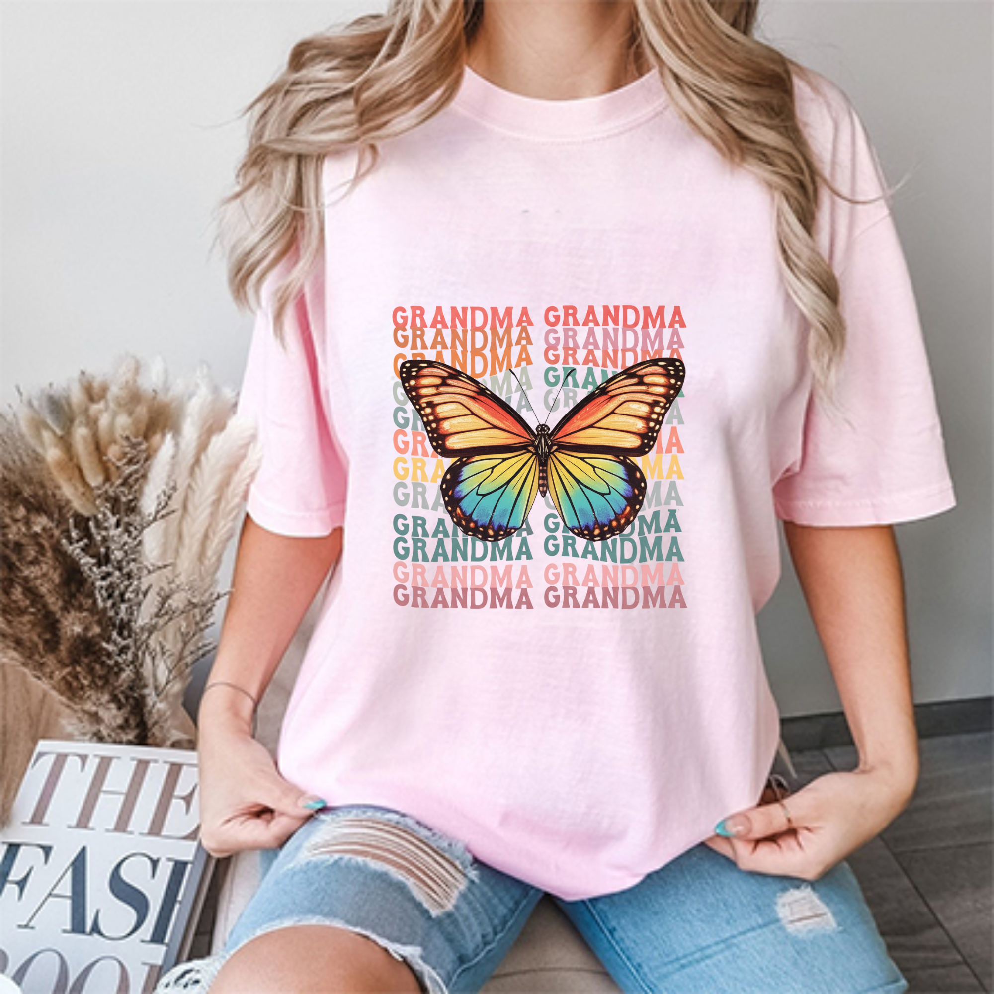 Pink Butterfly Grandma T-shirt