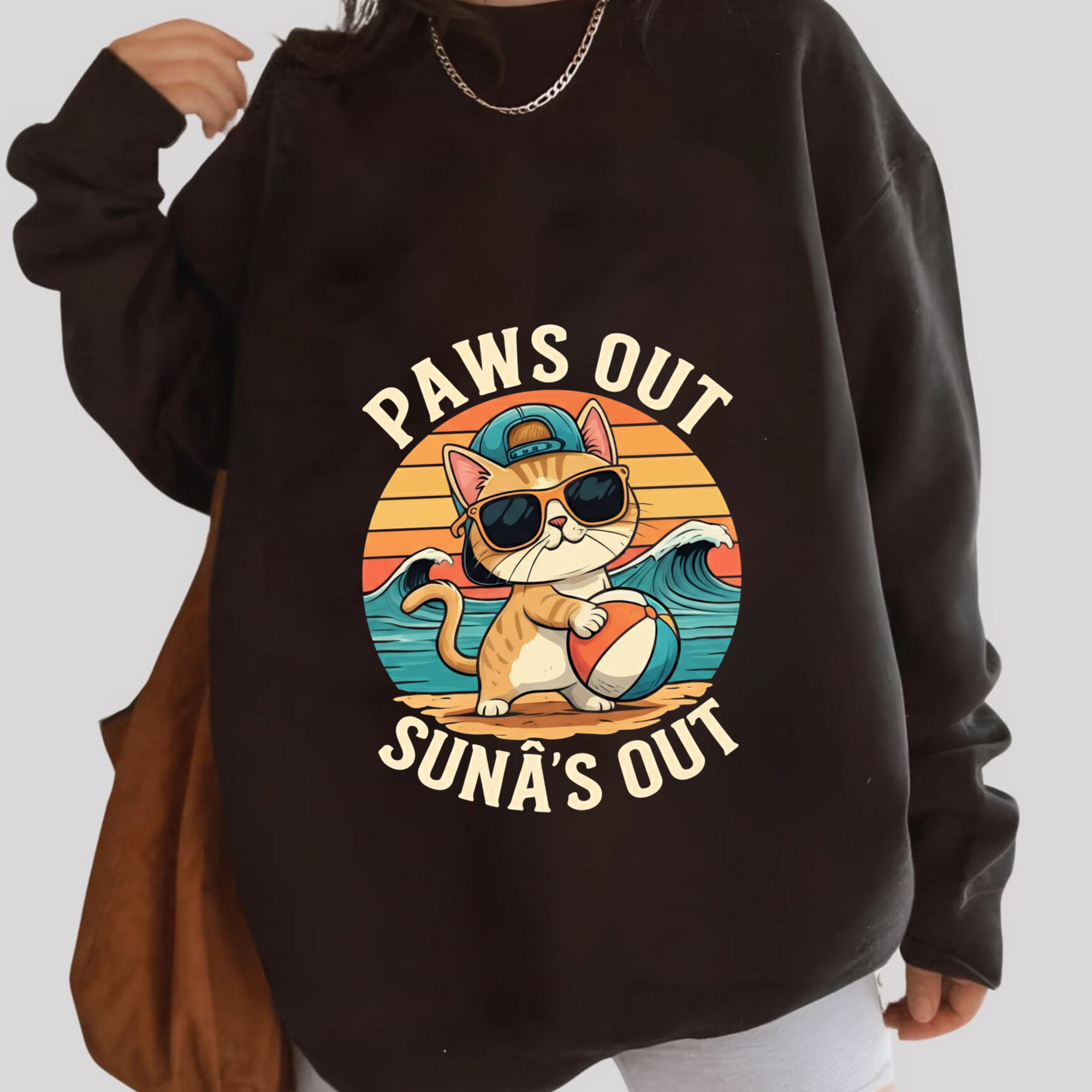 Paws Out Sun’s Out Cat Beach Sweatshirt
