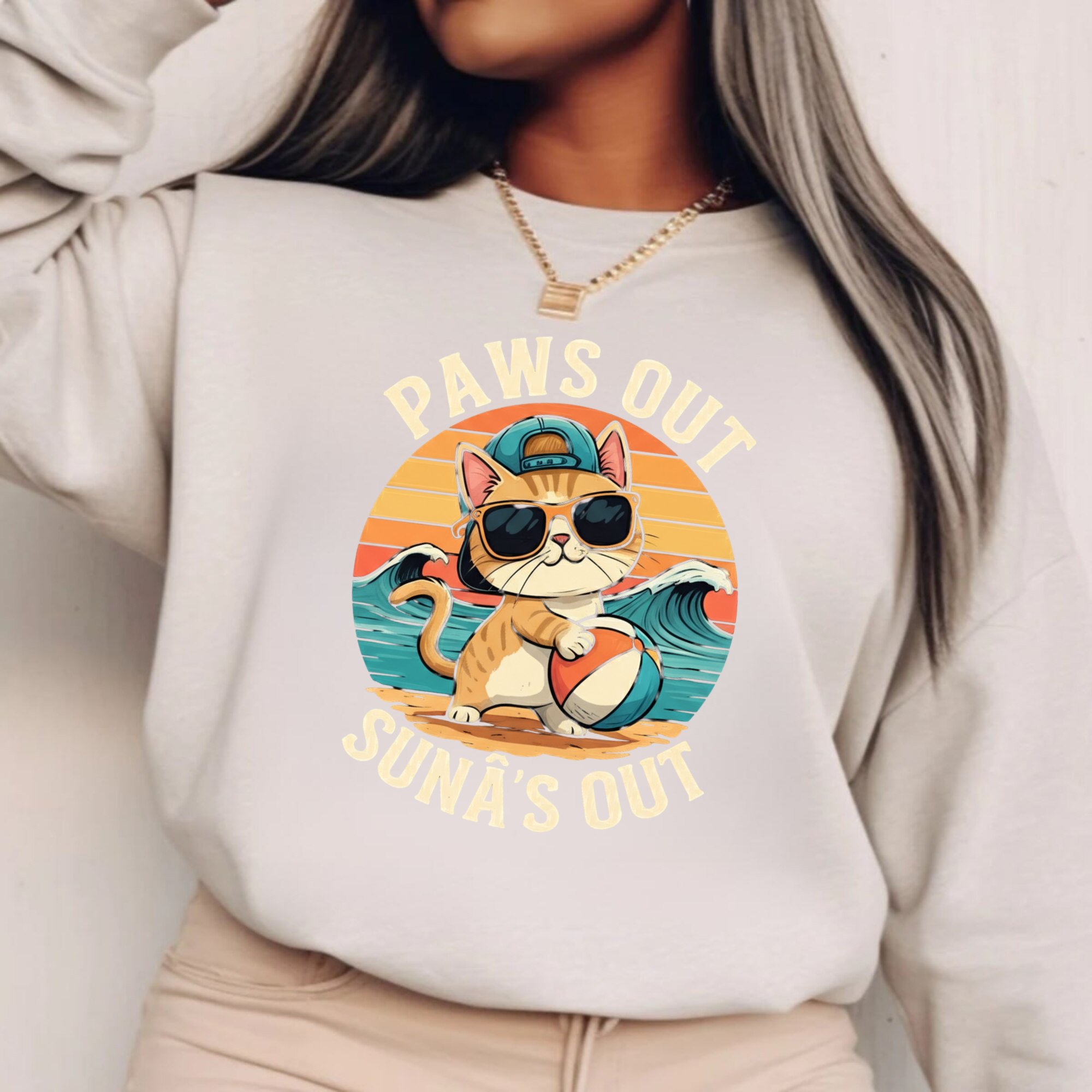 Paws Out Sun’s Out Cat Beach Sweatshirt